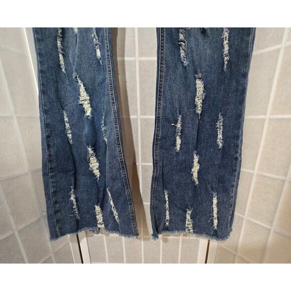 Ashley Stewart Distressed High Waist Frayed Flared Jeans Stretch Plus Size: 18 - Picture 10 of 10